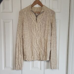 Leo and Nicole Women's 100% Cotton Knit 1/4 Zip Beige Sweater Size XL